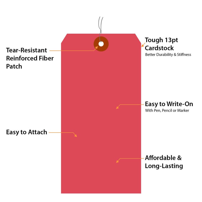 SmartSign Red Blank Tags with Pre-Attached Wires - Pack of 100, Size-10, 13pt Thick Cardstock Tag, 3.625" x 7.25" Paper Hang Tags with Reinforced Fiber Patch, Made in USA - Image 4